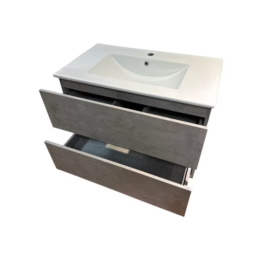 Mueble de baño suspendido Gris Claro 80 cm con bacha de loza Mueble De Baño Suspendido Gris Claro 80 Cm Con Bacha De Loza