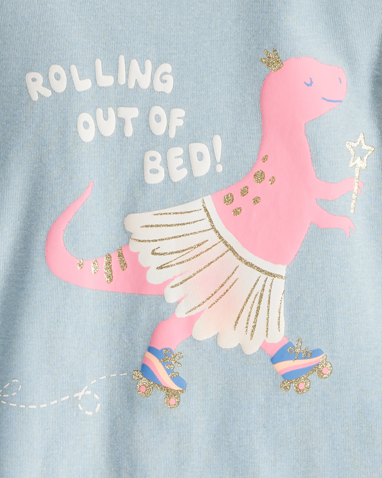 Pijama cuatro piezas de algodón, dos remeras manga larga y dos pantalones, diseño dinos Sin color