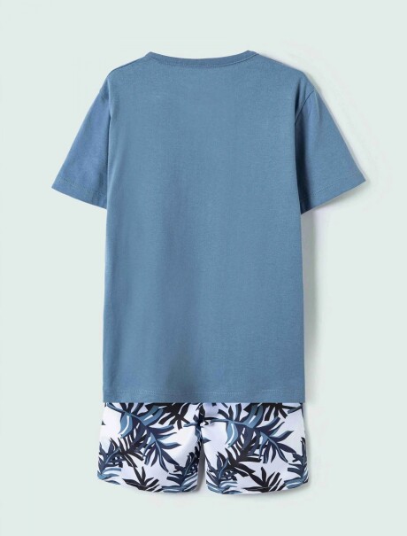 CONJUNTO DE NIÑO CON BERMUDA ESTAMPADA CELESTE