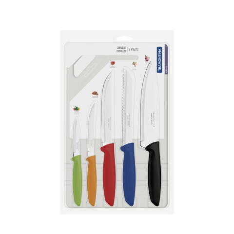 Juego 5 cuchillos + tabla plástica "PLENUS" -TRAMONTINA TN9718