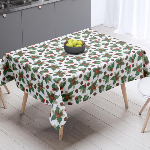 Mantel Rectangular Bukara Peva 140 x 210 cm Navidad Muérdago Blanco