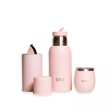 Set termo 750ml + mate redondo + yerbera 200gr ROSA