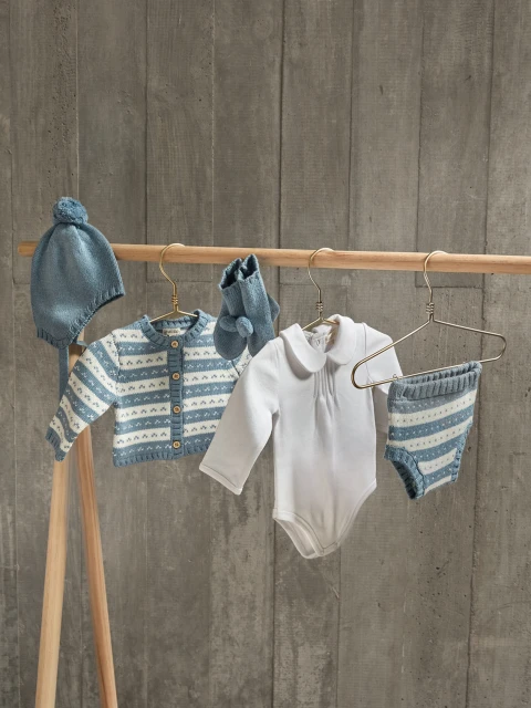 Pantalon De Punto De Rayas Azul Talco