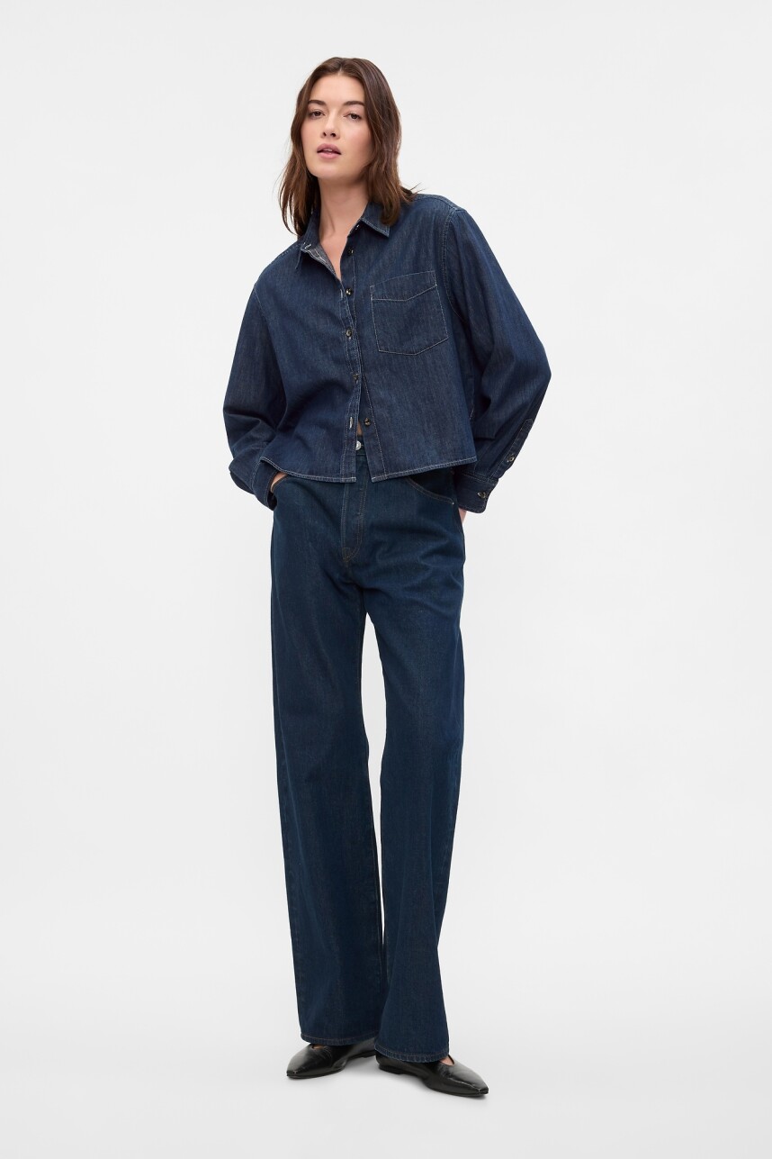 Camisa De Jean Corta Mujer Dark Wash Indigo 119