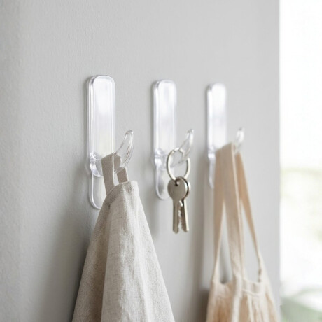 Gancho rectangular x3 de cristal con adhesivo P TRANSPARENTE