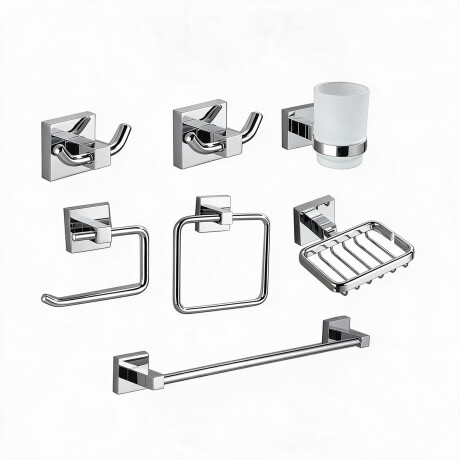 SET DE ACCESORIOS CUADRADO METAL LINEA ZINC COLOR CROMO CROMO