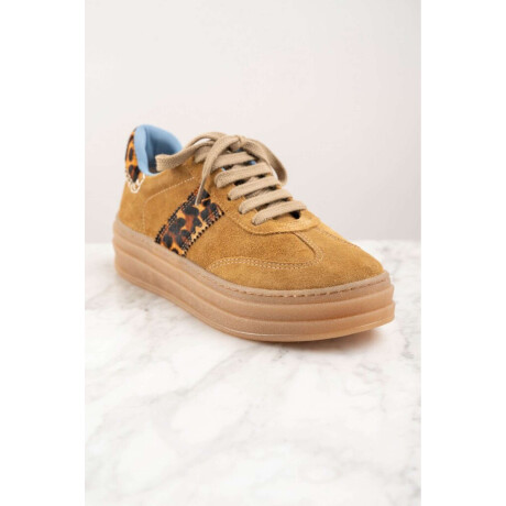 Zapatilla Combinada Cuero Camel