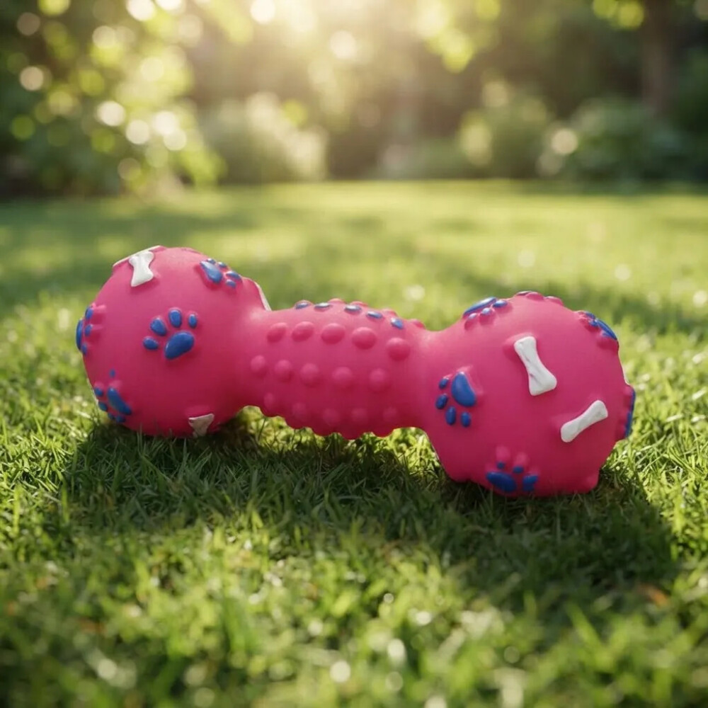 Juguete Para Perro Con Chifle Y Forma De Mancuerna FUCSIA