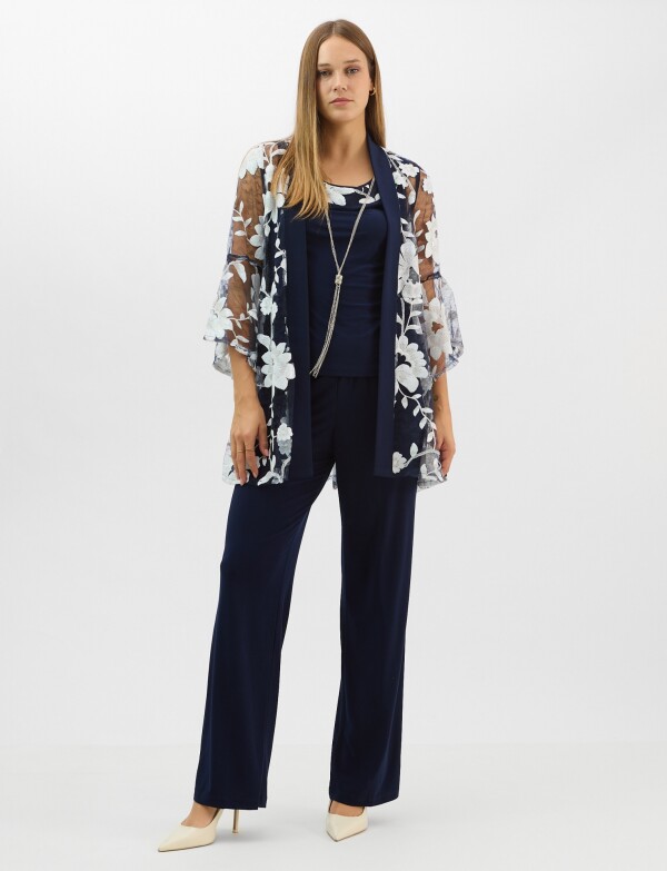Conjunto Tres Piezas - Kimono Bordado AZUL