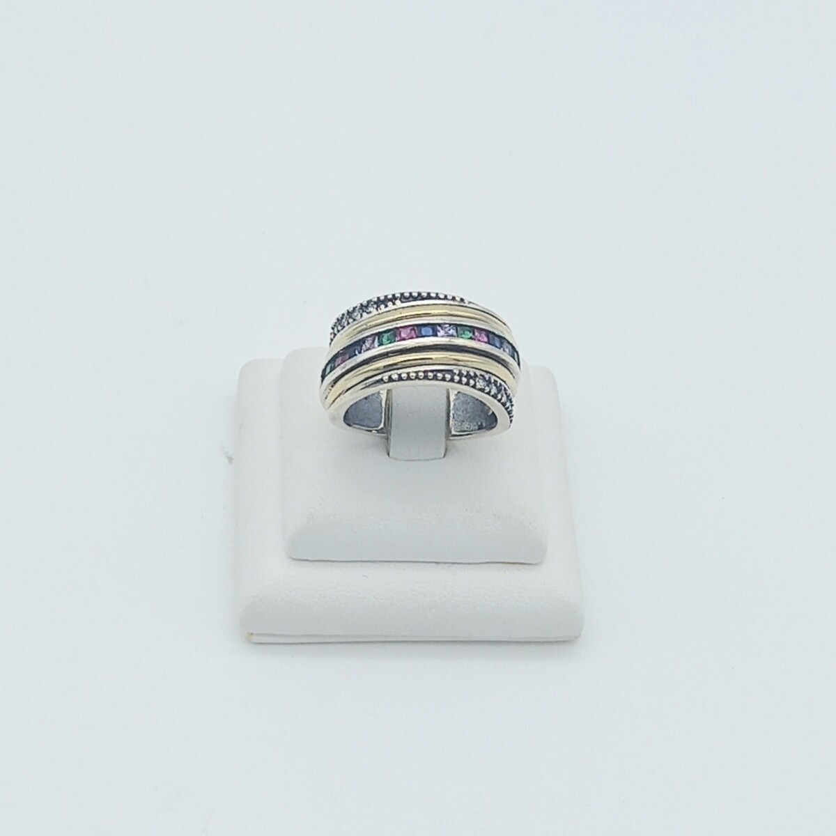 Anillo de plata 925, double en oro 18 ktes y circonias. 