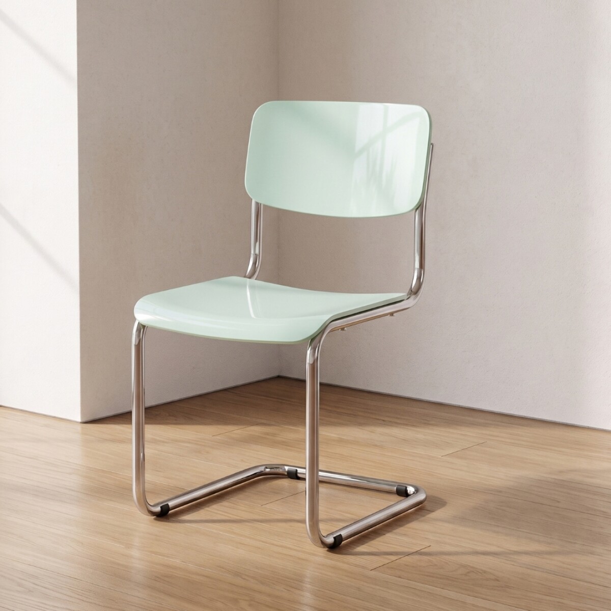 Silla de Comedor Metal Cromado y Madera - Moon - Verde 