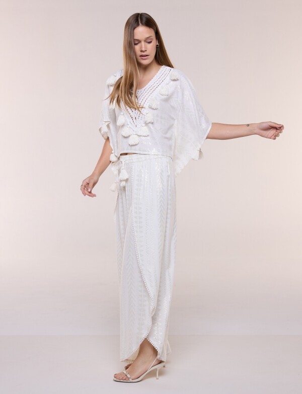 Blusa Fluida Con Brillos CRUDO
