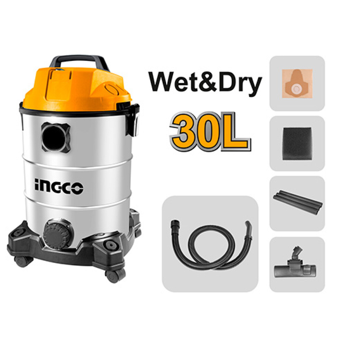 ASPIRADORA 30LTS 1300W INGCO VC13301 - AMARILLO-GRIS 