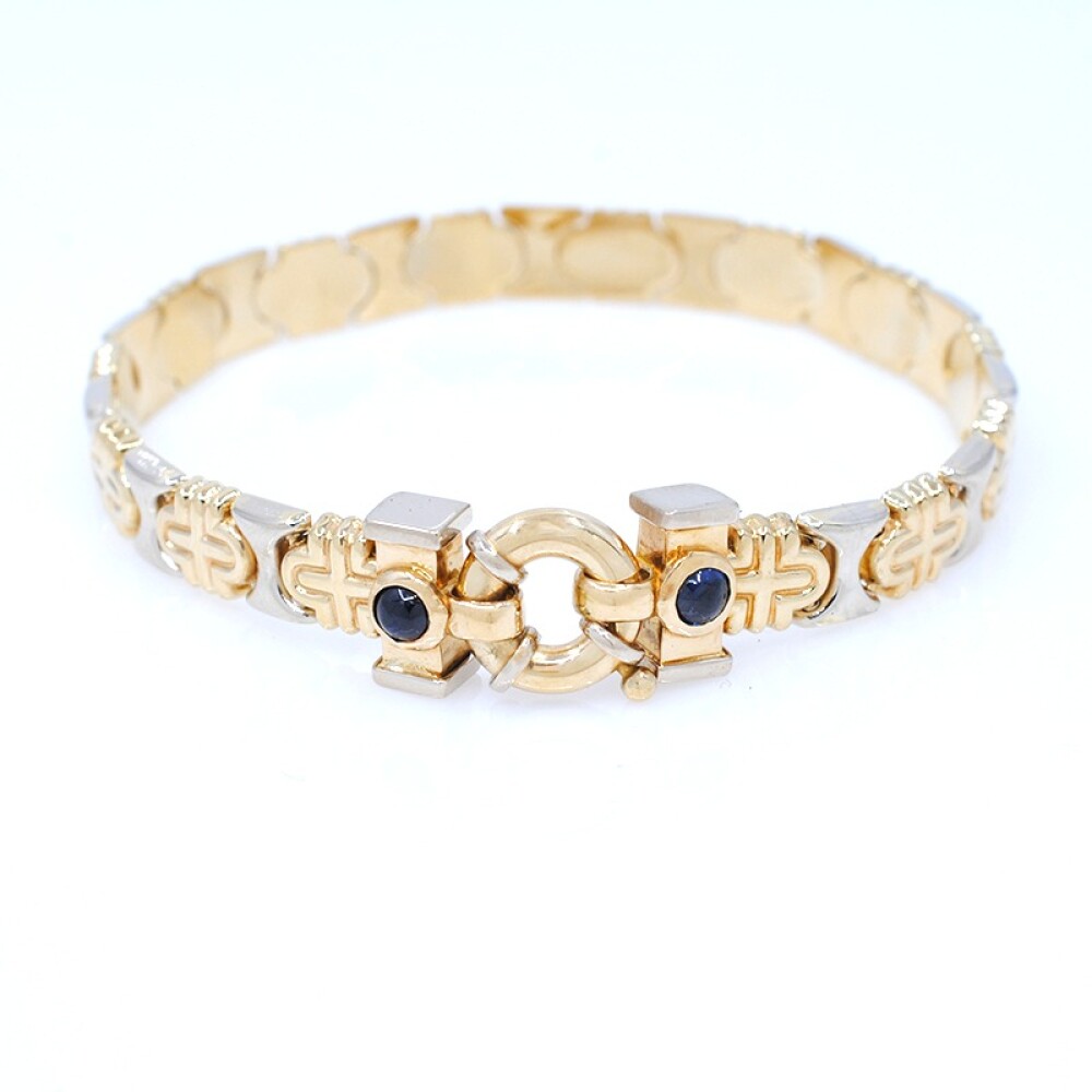 Pulsera en oro 18k combinada en 2 tonos con zafiros cabujón Pulsera en oro 18k combinada en 2 tonos con zafiros cabujón