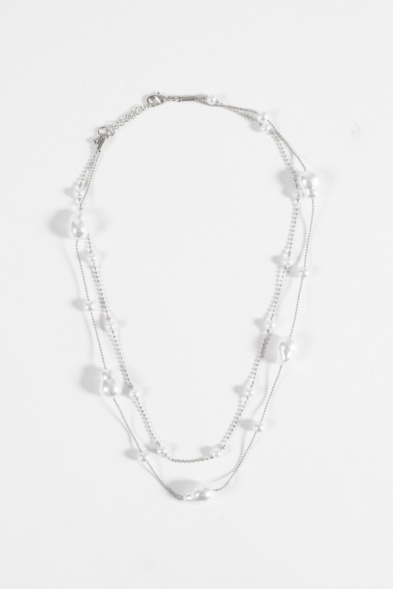 Collar doble perlas plateado