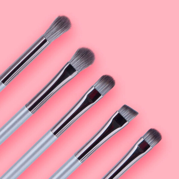 Brocha para ojos con estuche 5pcs plateado