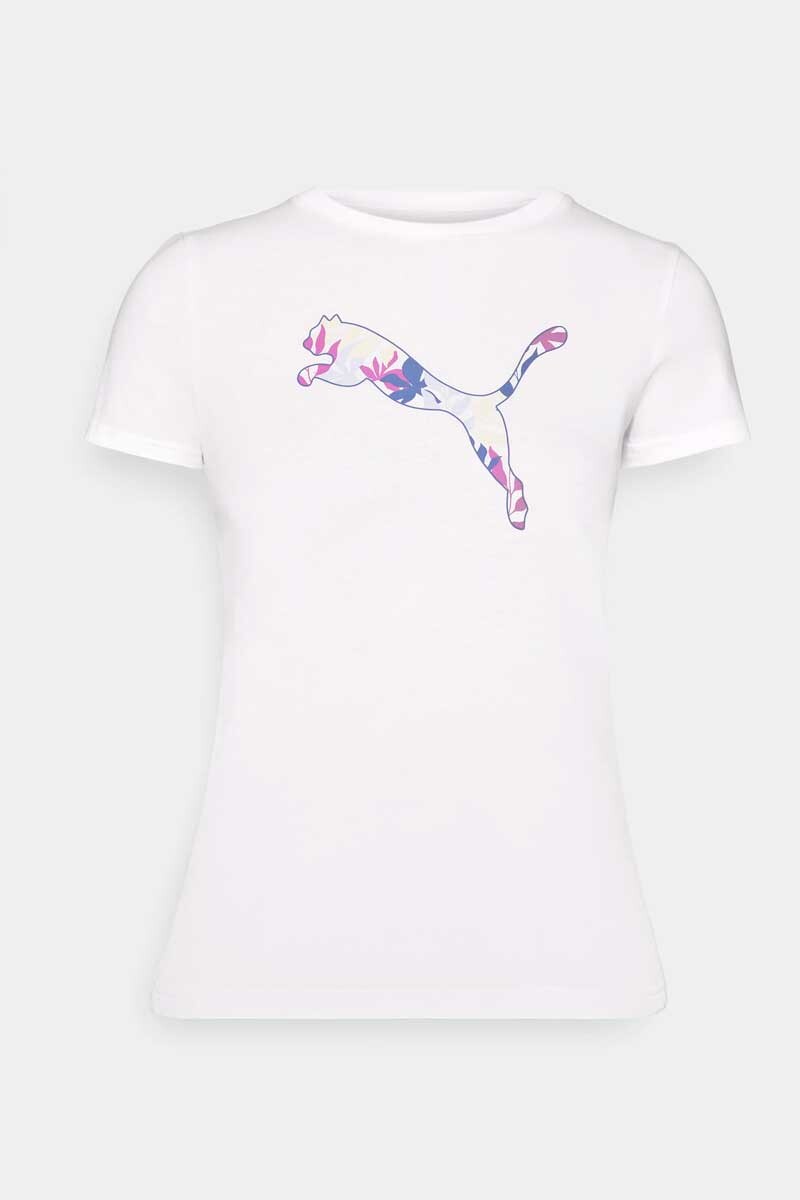 BUZO PUMA MC GRAPHICS FLORAL CAT LOGO TEE Blanco