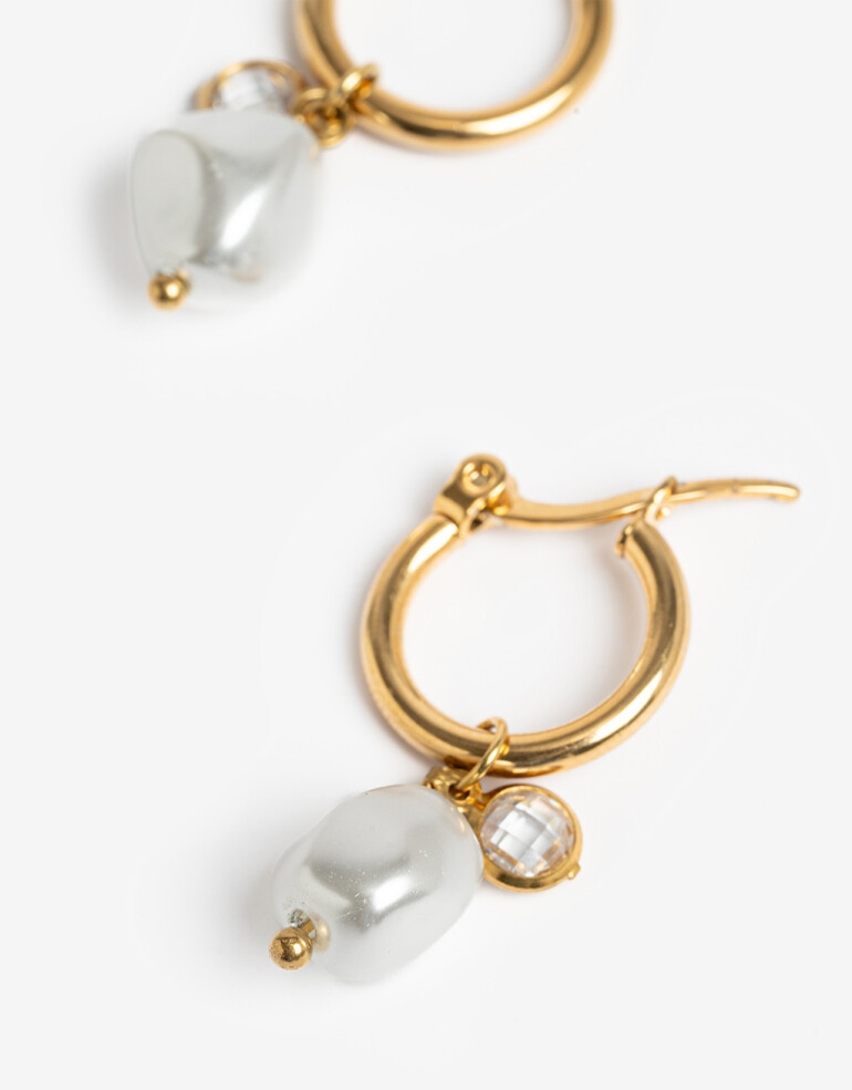Aros Argollas Perla Argollas De Acero Con Perla - Dorado