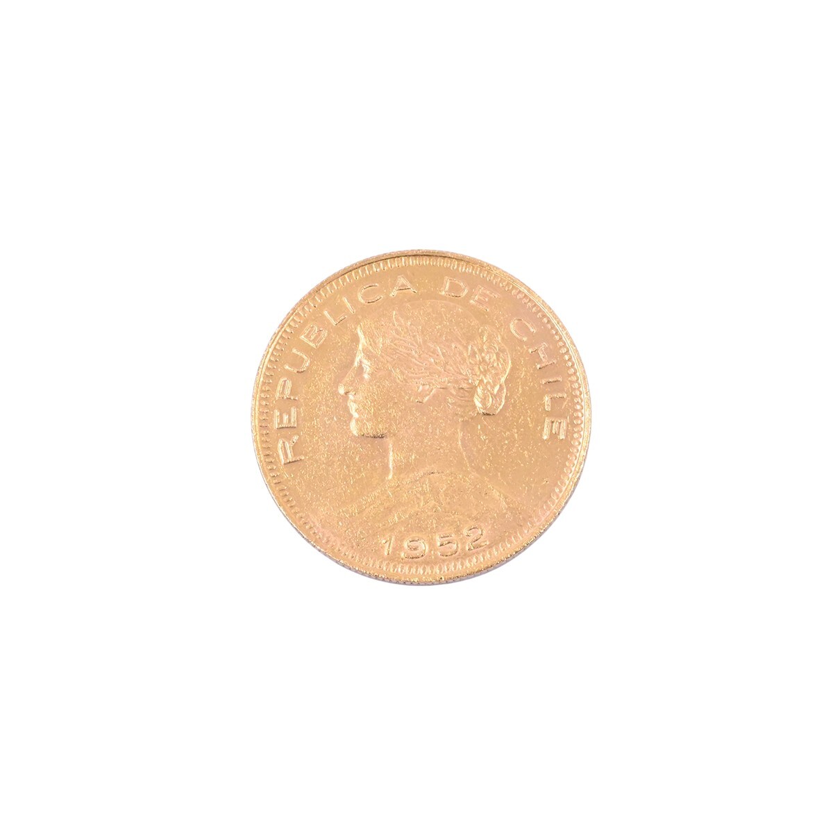 Moneda de oro Republica de Chile 100 pesos año 1952. 
