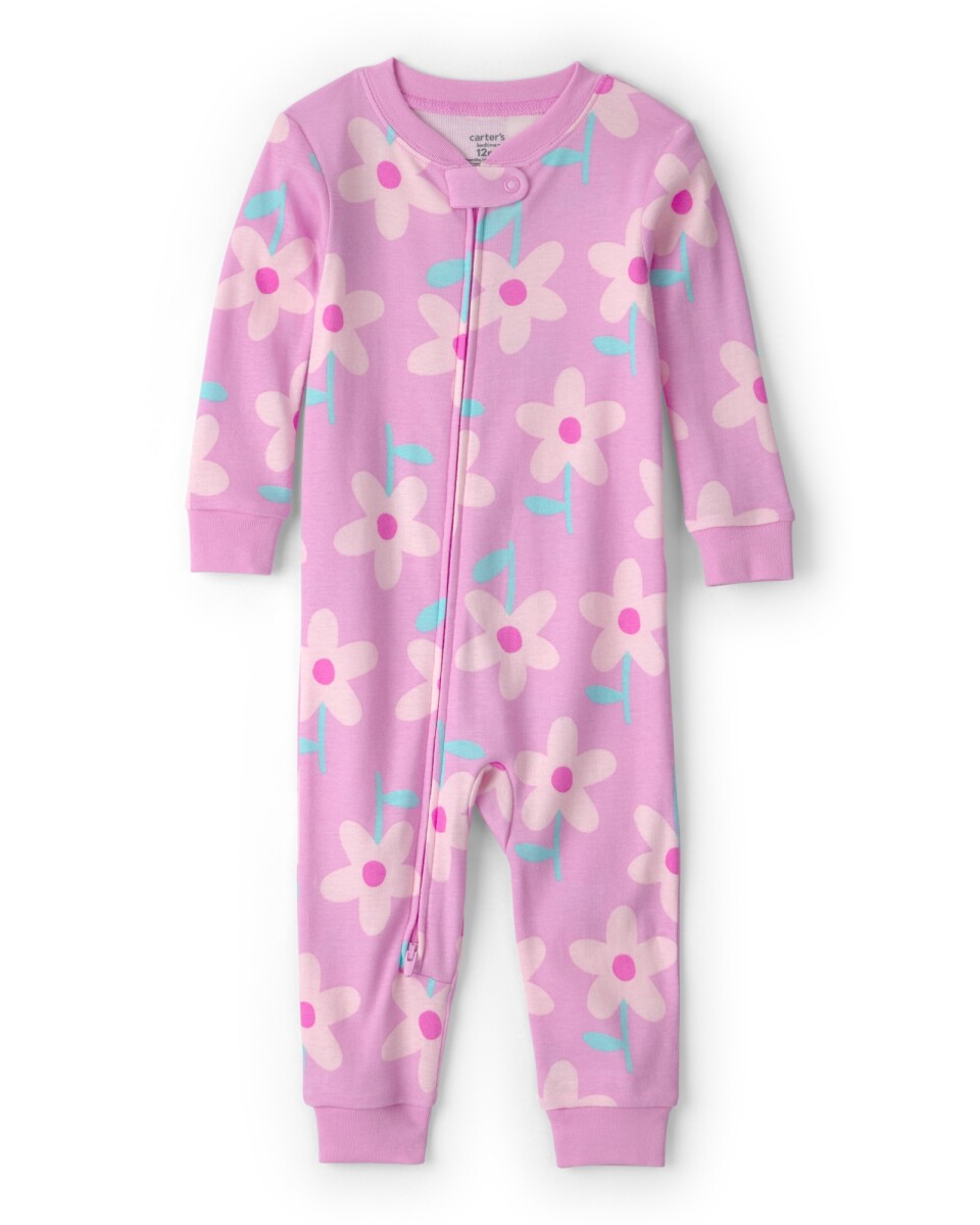 Pijama enterito de algodón, rosado, diseño floral. Talles 2-5T 