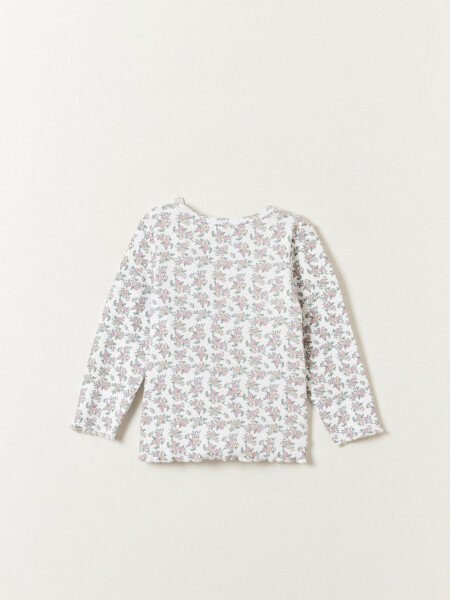 Remera rib Estampa Flores Crudo