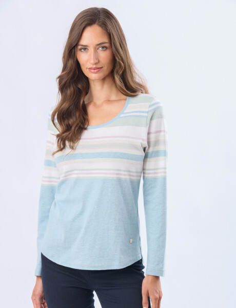 REMERA RAYADA DE ALGODÓN Pistacho