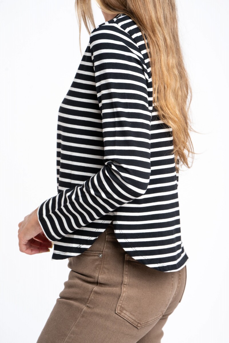 Remera Rayada Algodón Elastano Negro