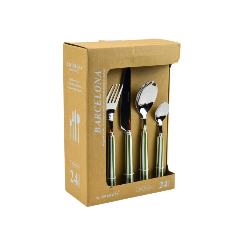 Set 24 Piezas Cubiertos Mango Rayas VERDE
