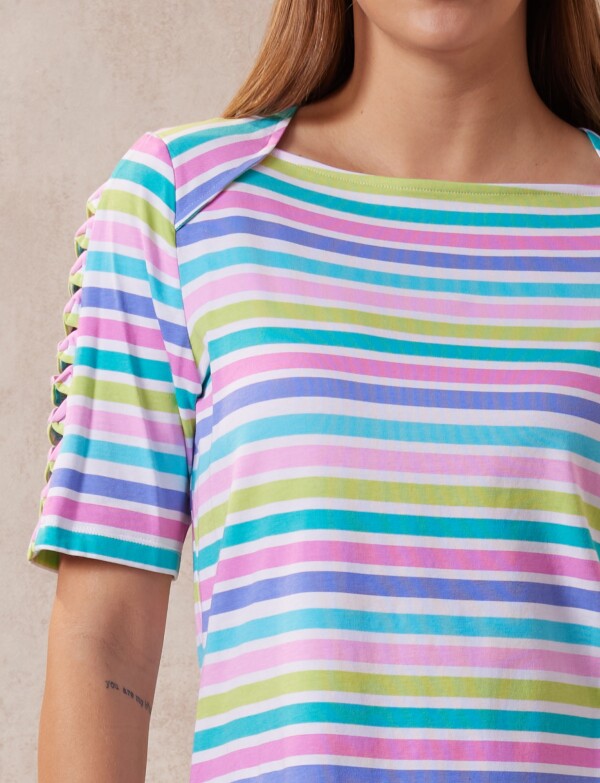 Remera Algodon Lineas MULTI/ROSA