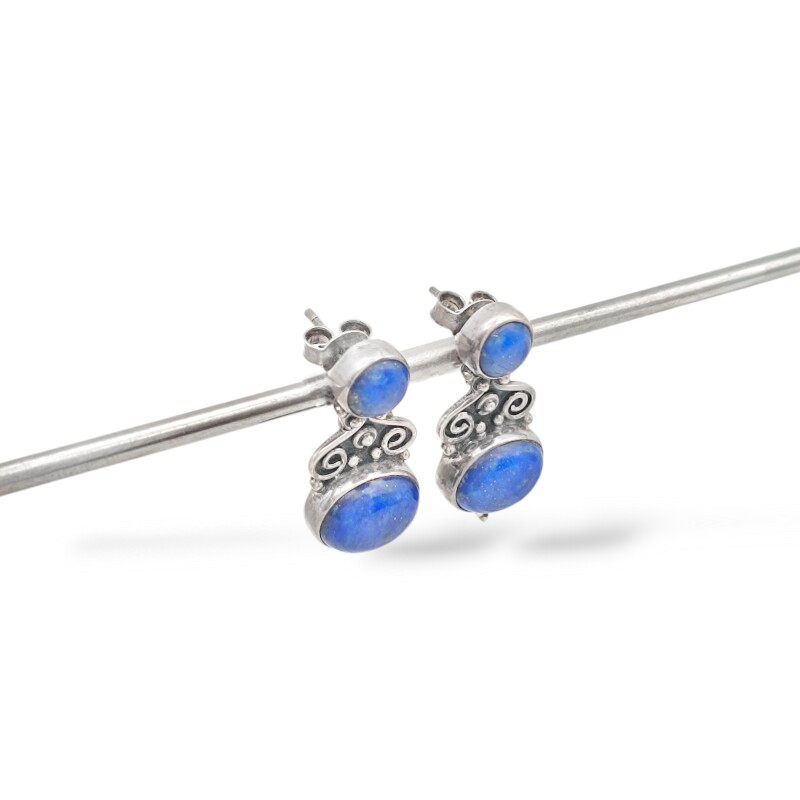 Caravanas Doble-Plata 925-Piedra Lapislázuli-CA3292 conpiedra