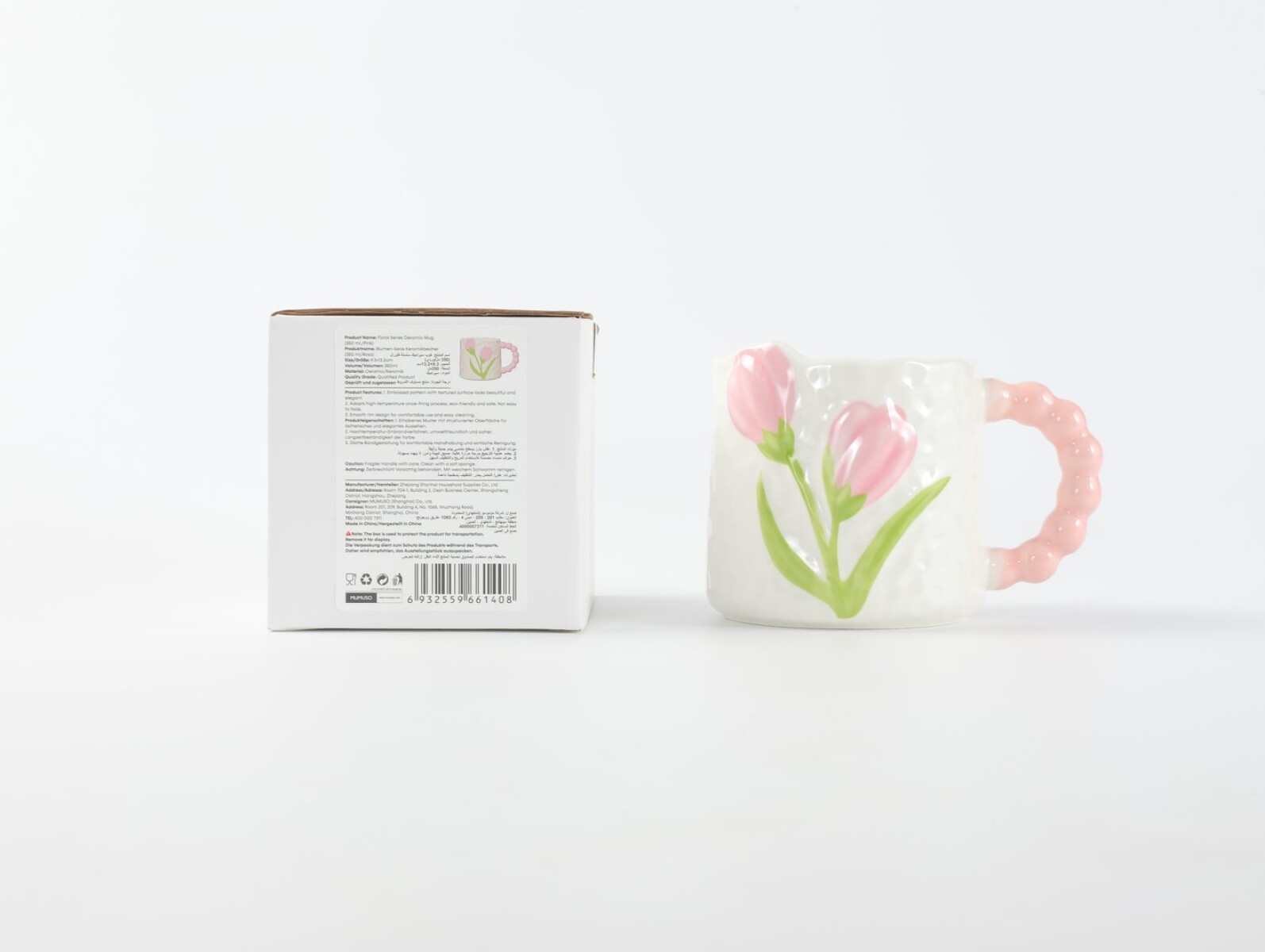 TAZA DE CERÁMICA SERIE FLORAL (350 ML/ROSA) 
