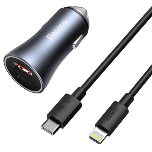 Cargador Para Auto Baseus 40W Dual Usb + Usb-C Cable Usb-C / Lightning TZCCJD-B0G Cargador Para Auto Baseus 40W Dual Usb + Usb-C Cable Usb-C / Lightning TZCCJD-B0G