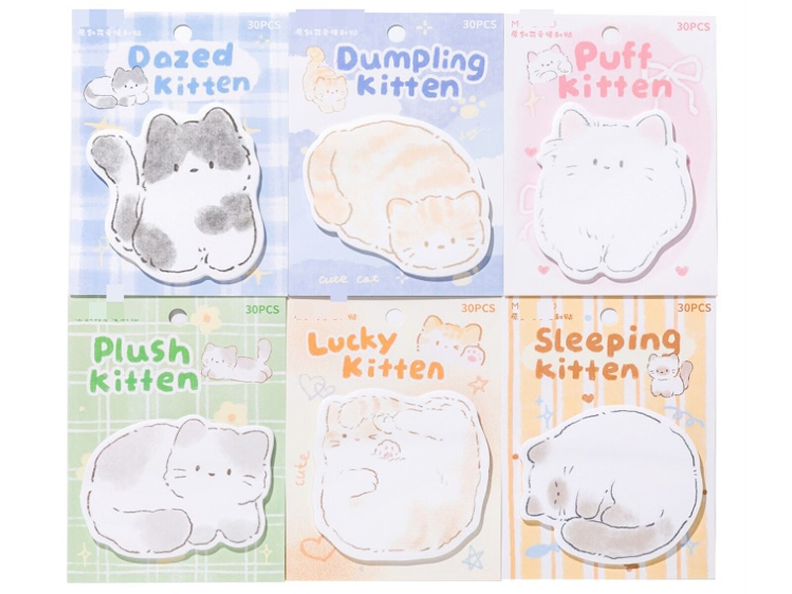 NOTAS ADHESIVAS DE PAPEL KRAFT BLANCO (GATO ADORABLE) 