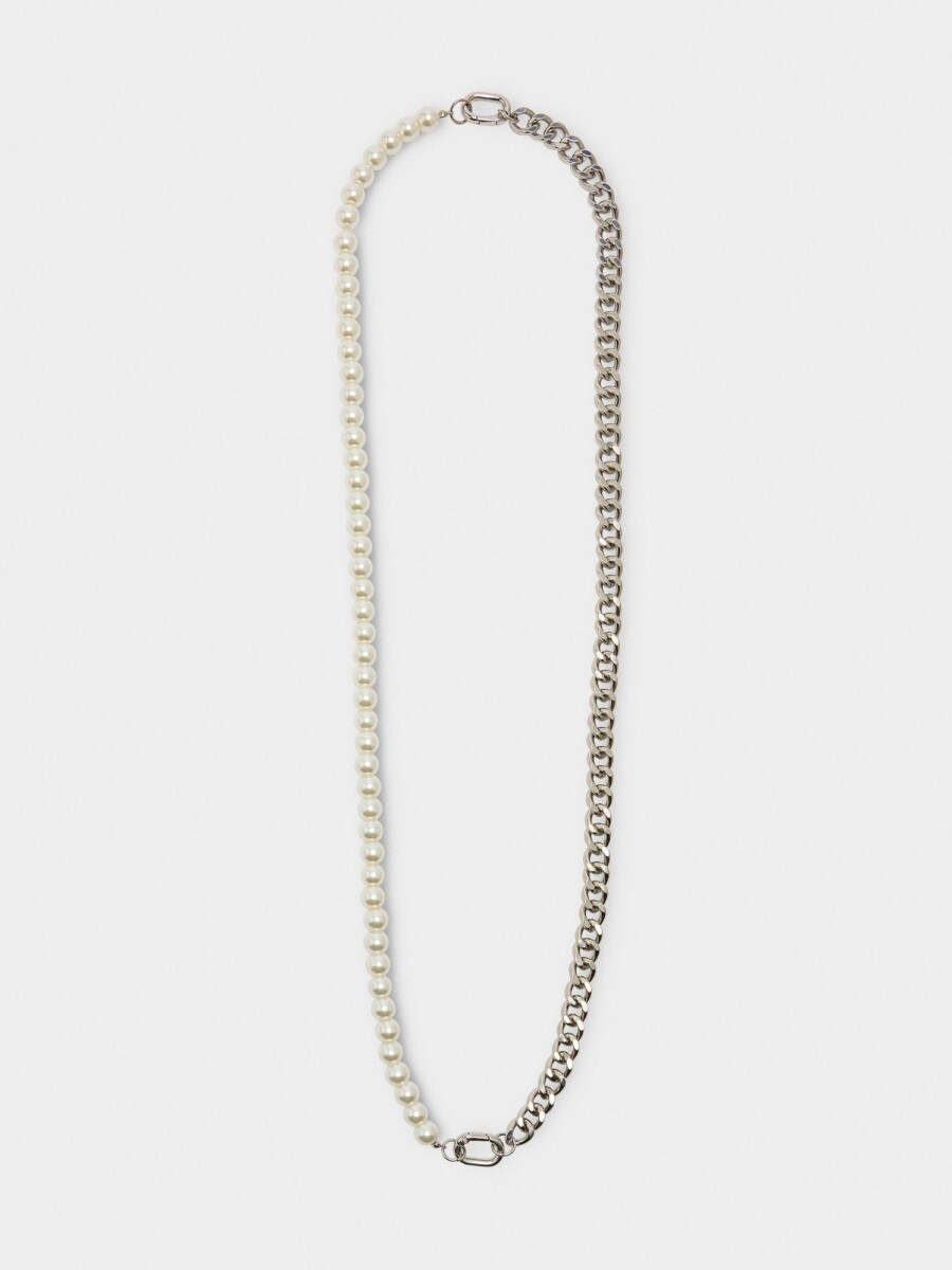 Collar Conversible De Eslabones Y Perlas plateado