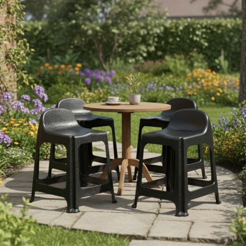 Set x4 Banqueta con respaldo apilable resistente NEGRO