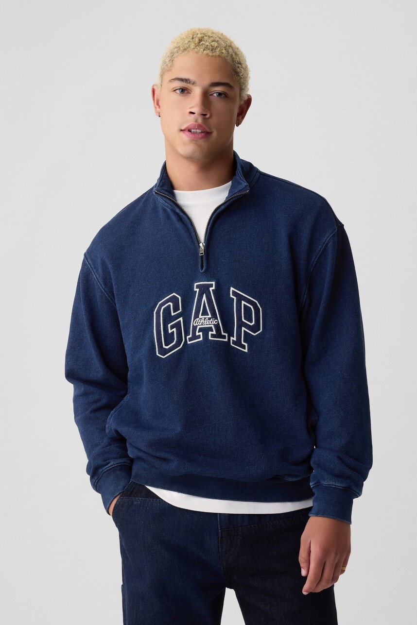 Buzo Deportivo Logo Medio Cierre Hombre Dark Indigo