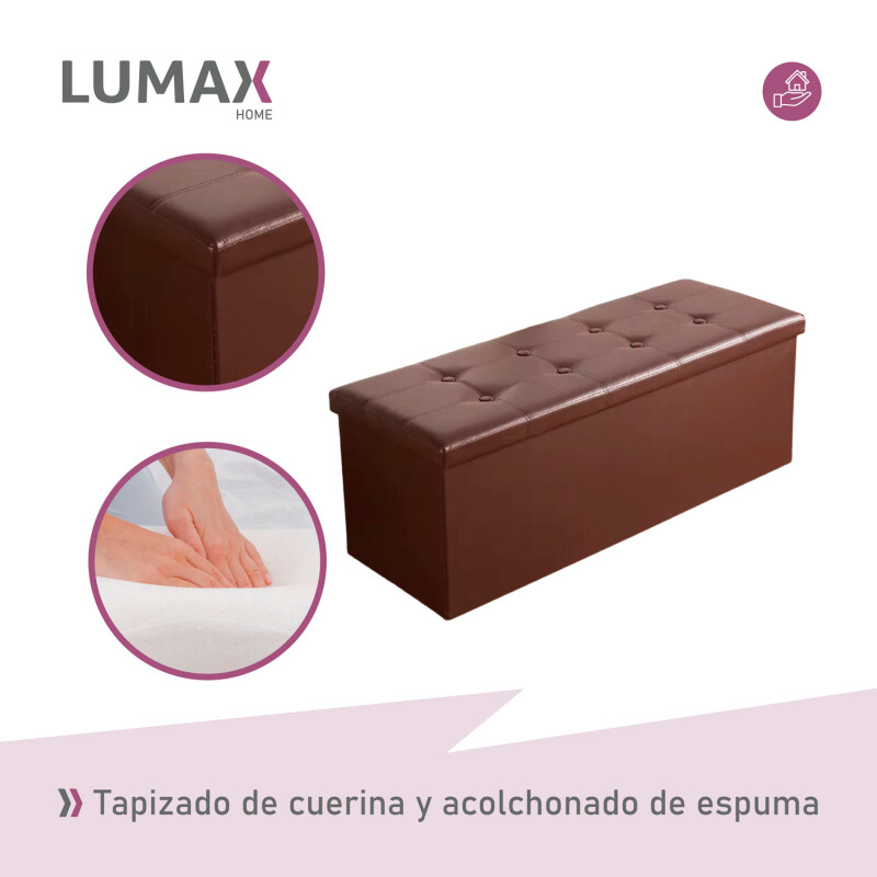 Puff Baúl Lumax Plegable 75x38 cm Organizador Living Dormitorio Marron