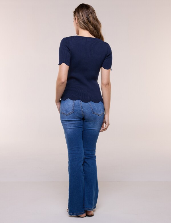 Blusa Tejida Escote Cuadraro MARINO