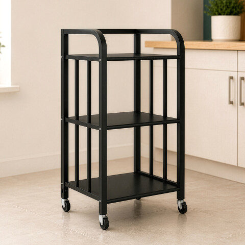Rack 3 Estantes Metal Rueditas Mueble Organizador Estanteria Variante Color Negro