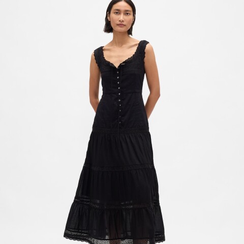SL LACE INSERT TRIM MAXI DRESS TRUE BLACK