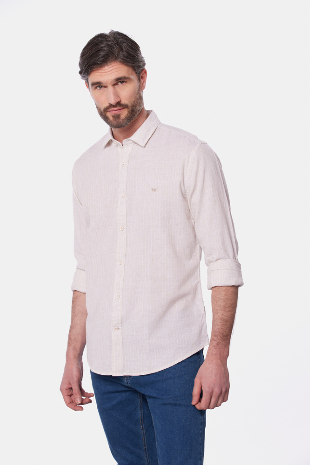 CAMISA DE LINO RAYADA Beige