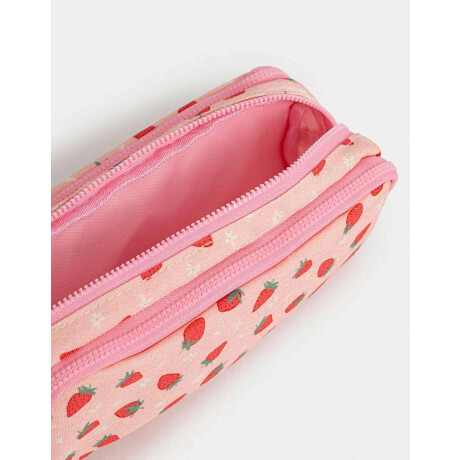 Cartuchera Estampada Con Tres Compartimentos Y Tiradores De Rubber Rosa Claro