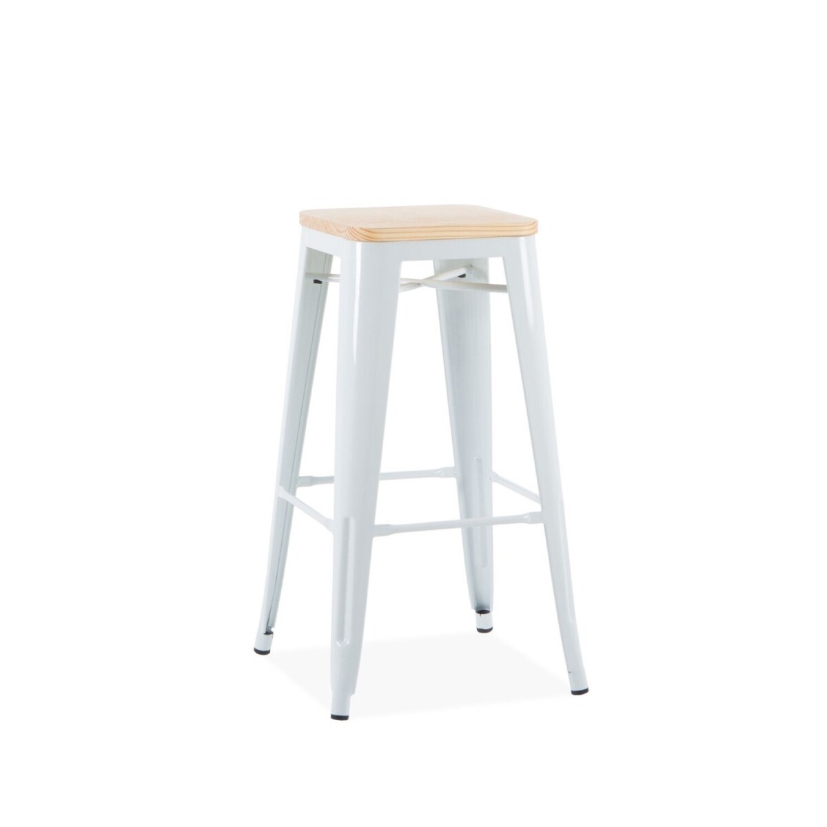 Taburete Tolix en metal y asiento de madera - Blanco 