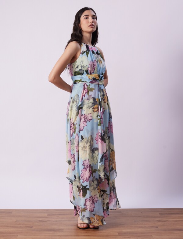 Vestido Noche Maxi CELESTE/MULTI