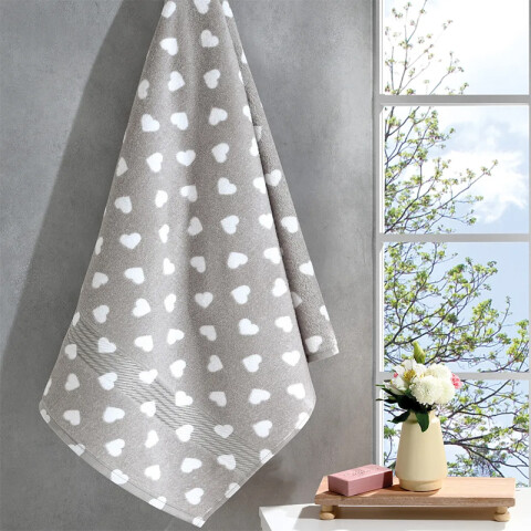 Toalla de Mano Estampada Prisma 100% Algodón 50 x 80 cm Gris / Corazón Blanco