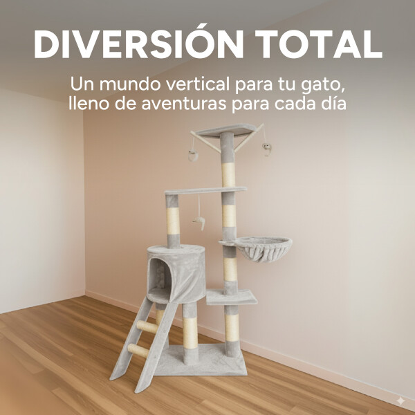 Rascador Torre 5 Niveles En Felpa Y Sisal Para Gato Juego Variante Color Gris Claro