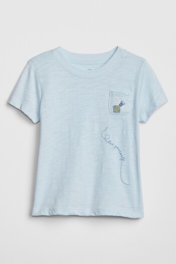 Remera Con Gráfico En Bolsillo Toddler Niña Essential Blue