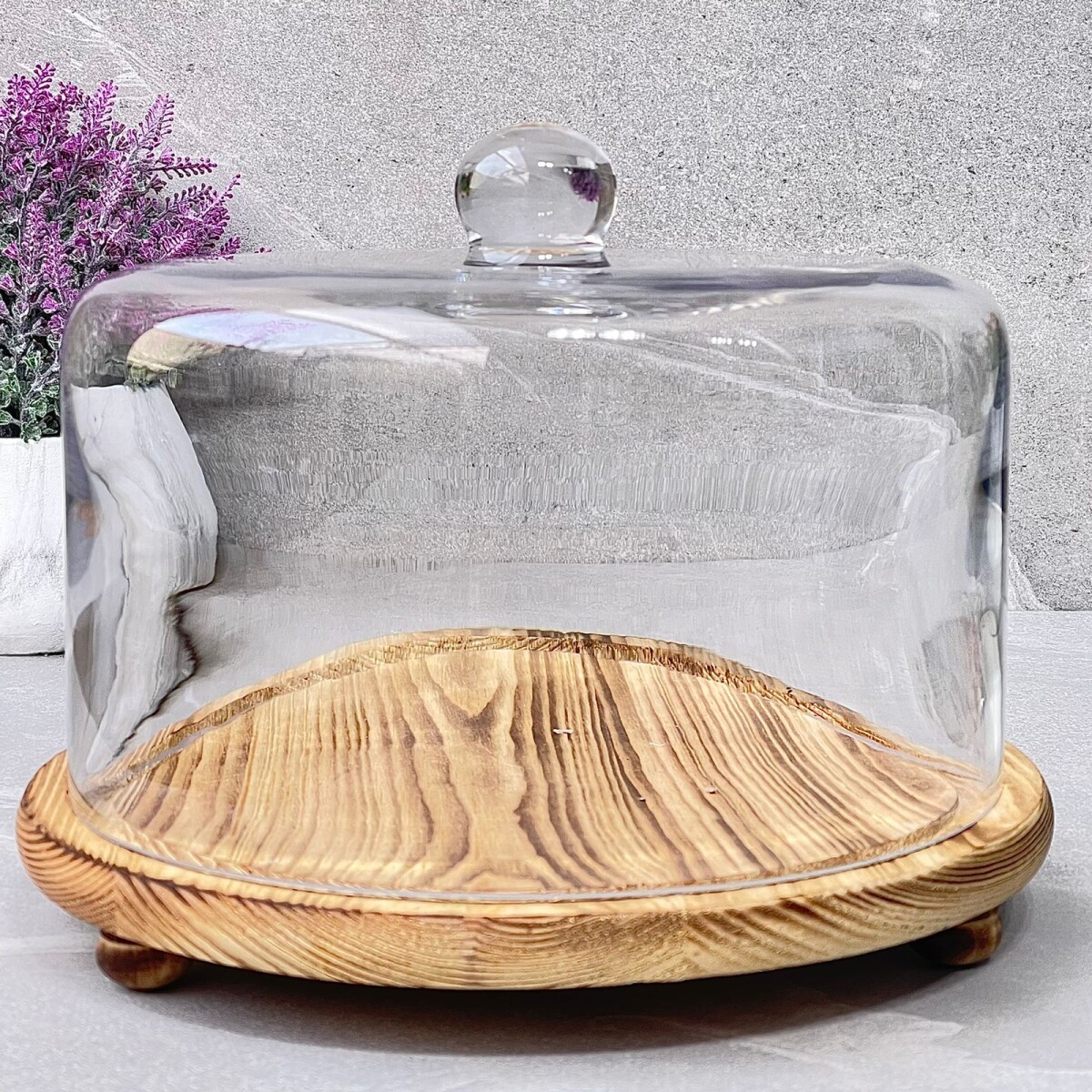 Cubre Torta Postre Campana Vidrio C/base Madera Alto 20cm x Ø 26cm 