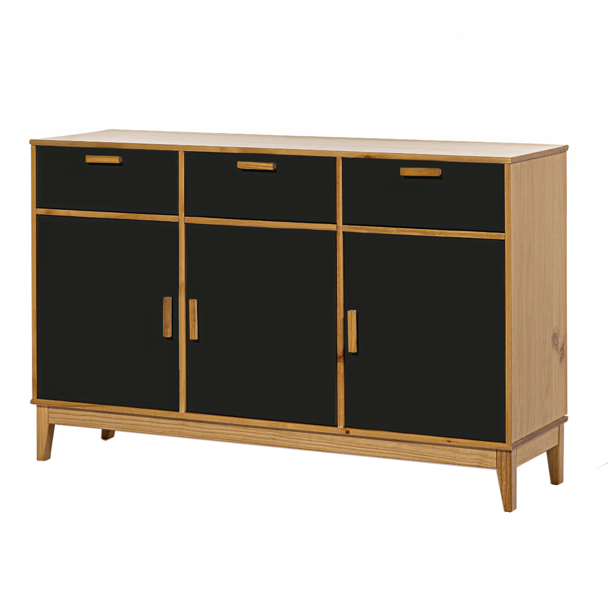 Cómoda madera maciza 4 cajones 1 puerta - Negro 