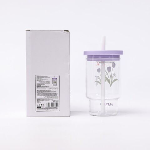 VASO CON TAPA Y PAJILLA SERIE FLORAL 850 ML (MORADO) VASO CON TAPA Y PAJILLA SERIE FLORAL 850 ML (MORADO)